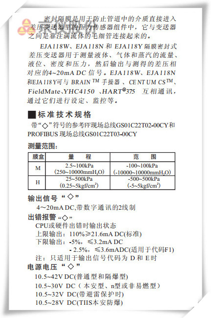 EJA118W、EJA118N和 EJA118Y型
